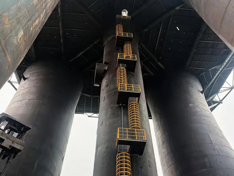 Escalera industrial con plataformas en planta pesada