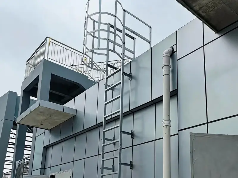 Acceso con escalera de gato en edificio moderno